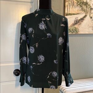 Ann Taylor Factory Dark Green Floral Blouse